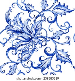 Vector floral watercolor texture pattern with flowers.Watercolor floral pattern.Blue flowers pattern.Seamless pattern can be used for wallpaper,pattern fills,web page background,surface textures