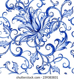 Vector floral watercolor texture pattern with flowers.Watercolor floral pattern.Blue flowers pattern.Seamless pattern can be used for wallpaper,pattern fills,web page background,surface textures