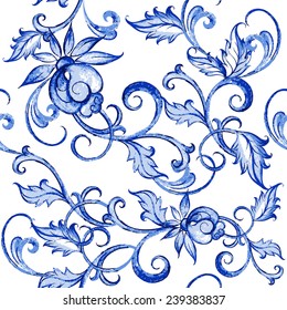 Patrón de textura de color de agua floral vectorial con flores.Patrón floral color de agua.Patrón de flores azules.Patrón sin soldadura se puede utilizar para papel pintado, rellenos de patrones, fondo de página web, texturas superficiales