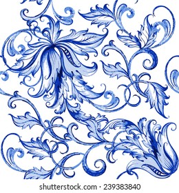 Vector floral watercolor texture pattern with flowers.Watercolor floral pattern.Blue flowers pattern.Seamless pattern can be used for wallpaper,pattern fills,web page background,surface textures