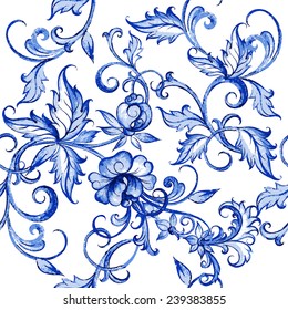 Vector floral watercolor texture pattern with flowers.Watercolor floral pattern.Blue flowers pattern.Seamless pattern can be used for wallpaper,pattern fills,web page background,surface textures