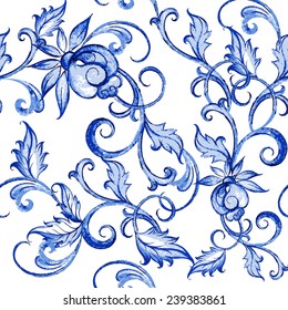 Vector floral watercolor texture pattern with flowers.Watercolor floral pattern.Blue flowers pattern.Seamless pattern can be used for wallpaper,pattern fills,web page background,surface textures