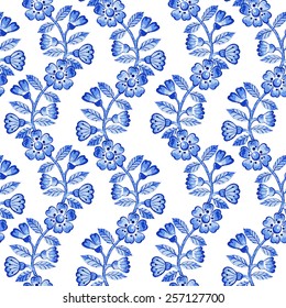 Vector floral watercolor texture pattern with blue flowers.Watercolor floral pattern.Blue flowers pattern.Seamless pattern can be used for wallpaper,pattern fills,web page background,surface textures