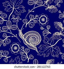 Vector floral watercolor texture pattern with flowers and snails.Watercolor floral pattern.Seamless pattern can be used for wallpaper,pattern fills,web page background,surface textures
