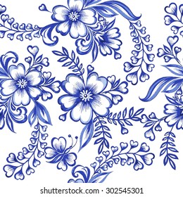 Patrón de textura de color de agua floral vectorial con flores.Patrón floral color de agua.Patrón de flores azules.Patrón sin soldadura se puede utilizar para papel pintado, rellenos de patrones, fondo de página web, texturas superficiales