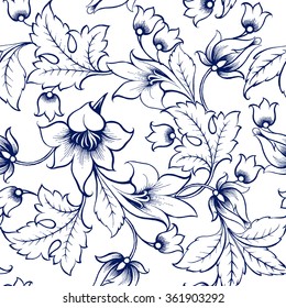 Vector floral watercolor texture pattern with blue flowers.Watercolor floral pattern.Blue flowers pattern.Seamless pattern can be used for wallpaper,pattern fills,web page background,surface textures
