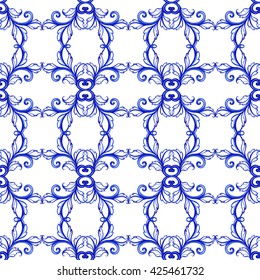 Vector floral watercolor texture pattern with flowers.Watercolor floral pattern.Blue flowers pattern.Seamless pattern can be used for wallpaper,pattern fills,web page background,surface textures