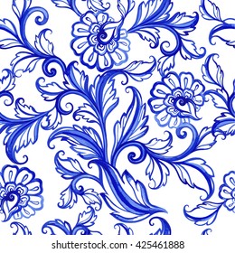 Vector floral watercolor texture pattern with flowers.Watercolor floral pattern.Blue flowers pattern.Seamless pattern can be used for wallpaper,pattern fills,web page background,surface textures