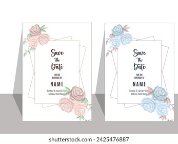 Vector floral  watercolor wedding invitation template