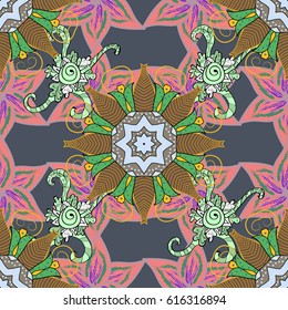 Vector floral wedding decorative elements. Seamless pattern mehndi floral lace of buta decoration items on colorful background.