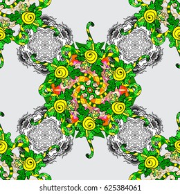 Vector floral wedding decorative elements. Seamless pattern mehndi floral lace of buta decoration items on gray background.