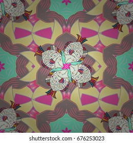Vector floral wedding decorative elements. Seamless pattern mehndi floral lace of buta decoration items on colorful background.