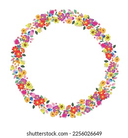 Vector floral wreath. Abstract flowers arrange in round border