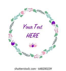 Vector floral wreath. Beautiful wreath. Elegant floral collection with isolated green,blue leaves and flowers, hand drawn. Design for invitation, wedding or greeting cards