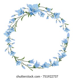 Vector Floral Wreath Of Blue Flowers. Flower Frame For Greetings, Invitations, Design Of Wedding Cards.