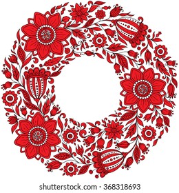 Vector Floral Wreath Card. Boho design with doodle hand drawn flowers frame. Also can be used as wedding invitation and save the date card