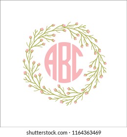Vector floral wreath with Circular monogram letters