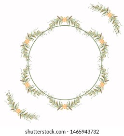 Vector floral, Wreath Flowers with Leaves. Wreath illustrations 