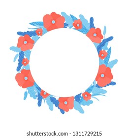 vector floral wreath  frame in flat style. Ideal for decoration, packaging, postcards.