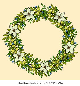 Vector floral wreath frame with white flowers