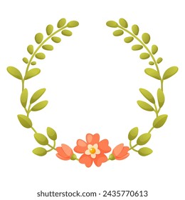 Vector floral wreath with green leaves. Beautiful wreath template on white background with empty space for text, design for wedding invitations, greeting cards, summer holiday flyers, stickers, labels