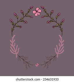 Vector floral wreath. Hand drawn design elements. Perfect for wedding invitations and birthday cards.