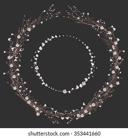 Vector floral wreath with hand drawn branch of flax