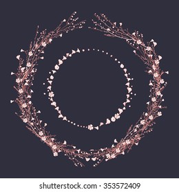 Vector floral wreath with hand drawn branch of flax