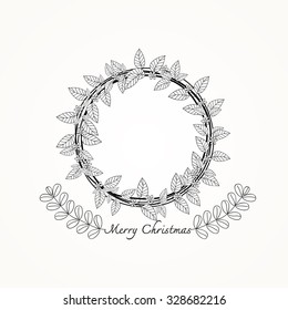 Vector floral wreath. Ink sketch in black and white.
