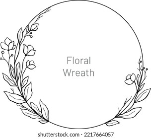 Vector Floral Wreath Line Art. Romantic Wedding Flowers Frame Silhouette