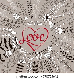 Vector Floral Wreath and red Love Lettering