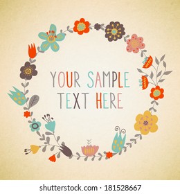 Vector floral de corona en estilo retro 