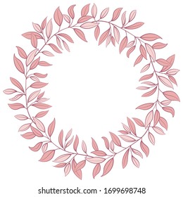 Vector floral; marco rosa foliado redondo para tarjetas de felicitación, invitaciones, tarjetas de boda, carteles, banners, diseño web.