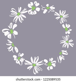 Vector floral wreath with simple daisies. Delicate frame for cards design. Great for wedding invitation, greeting card, poster, placing text, phrases. 