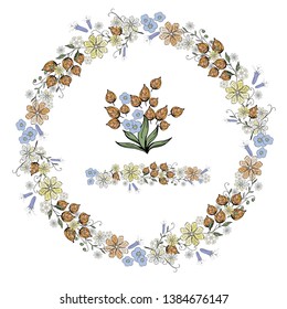 vector floral wreath, single flower brush, isolated without background 