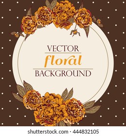 Vector floral wreath. Vintage peony background. Floral elements for design invitations, greeting cards, wedding cards.