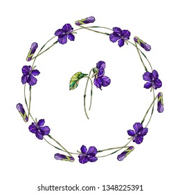 Vector floral wreath of violets flowers. Violet fragrant