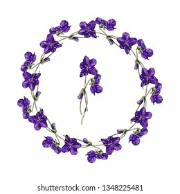 Vector floral wreath of violets flowers. Violet fragrant