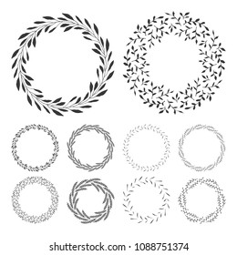 vector floral wreaths, hand drawn wreath clip art, round frame with leaves, decorative design elements, illustration