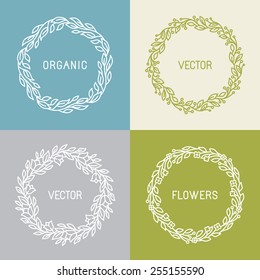 Vector floral wreaths and linear borders - abstract design template for logos and insignias