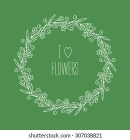 Vector floral wreaths and linear borders - abstract design template for logos and insignias