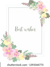 vector floralpostcard, design set: garden flower pink peach yellow flowers. Decorative modern layout