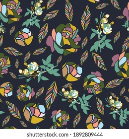 Flores vectoriales y hojas sin soldadura. Adecuado para embalajes, telas de moda, reserva de chatarra, envoltura de regalo y otros proyectos de diseño