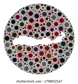 Collage de mapas del virus SARS en la isla de Vector Flores de Indonesia. La infección ataca el territorio de bloqueo desde afuera. Collage de mapas de Hole round Flores Island, Indonesia, formado con ítems de infección.