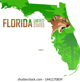 vector Florida - American state map with puma cougar or mountains lion