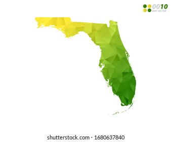 Vector Florida map green and yellow polygon triangle mosaic with white background. style gradient.