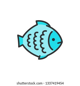 Vector flounder, fish, aquatic animal flat color line icon.