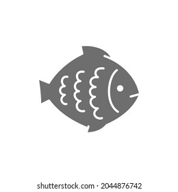 Vector flounder, fish, aquatic animal grey icon.