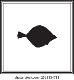 Vector flounder fish silhouette on white background, fish silhouette.