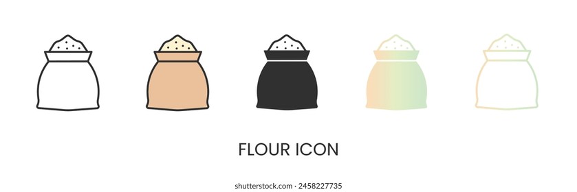 Vector flour icon, bag of flour icon in solid, gradient and line styles. Trendy colors. Isolated on a white background. Editable stroke